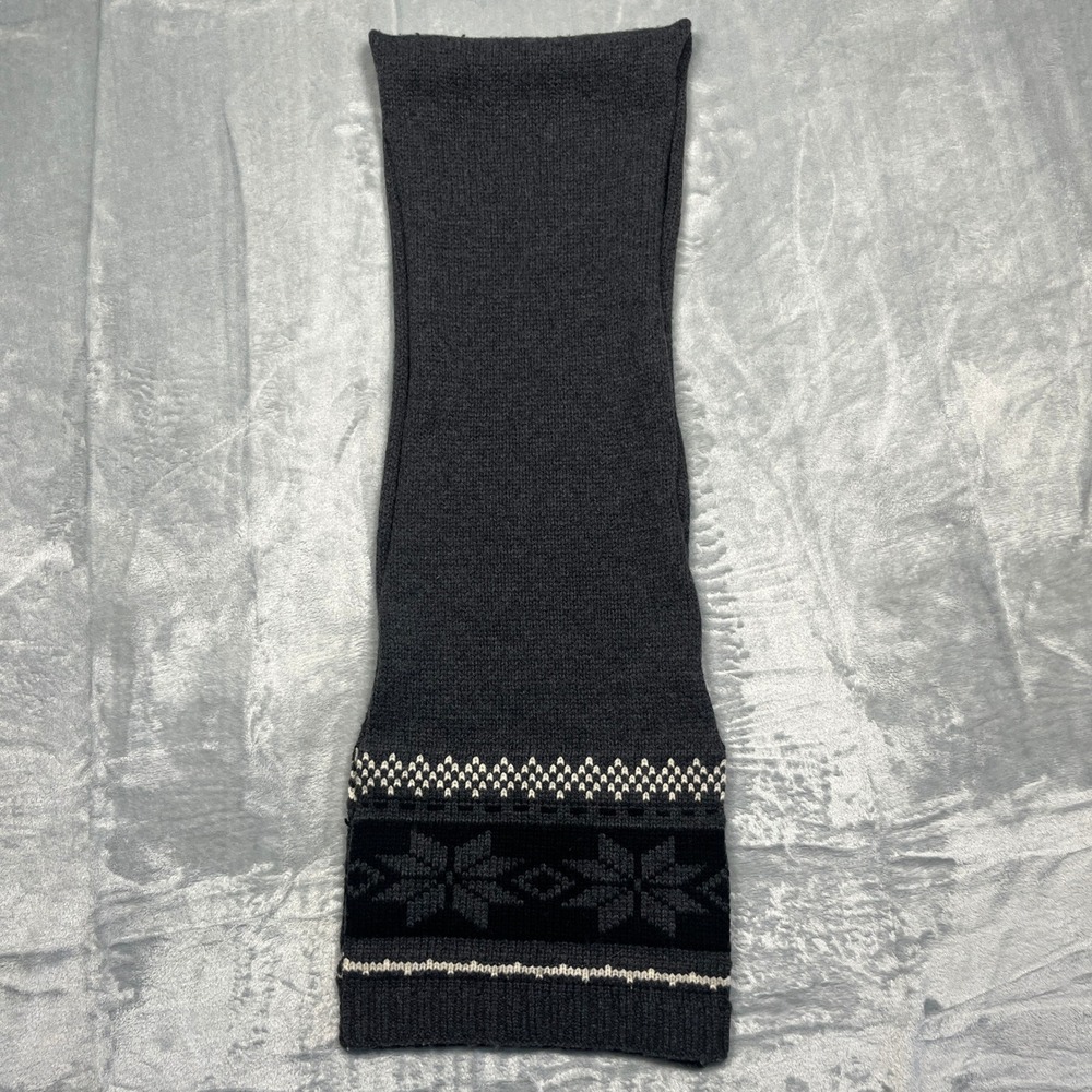 Vintage‎ Y2K Gap Scarf Gray Lambswool Fair Isle Snowflake Knit Winter Accessory
